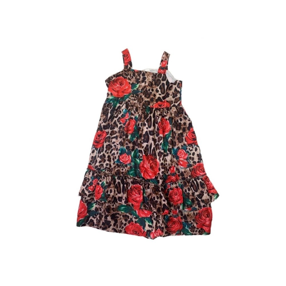 NWOT Boutique Girls Leopard Rose Shoulder Strap Dress 130 Size 6